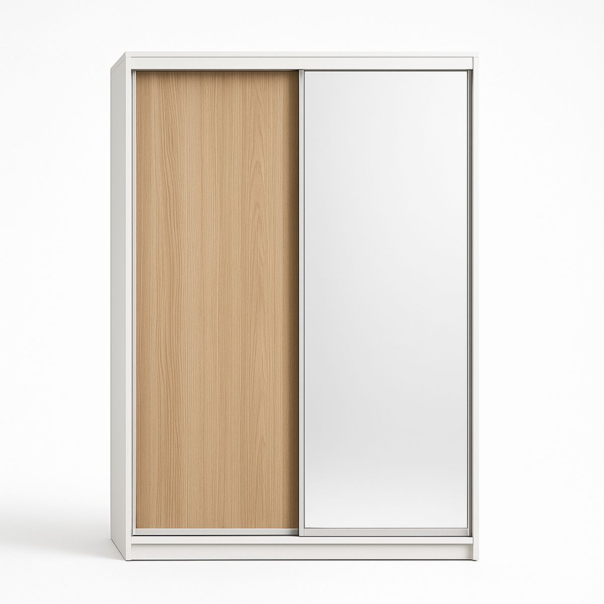 Armoire à Portes Coulissantes en Bois et Miroir Blanc/Chêne