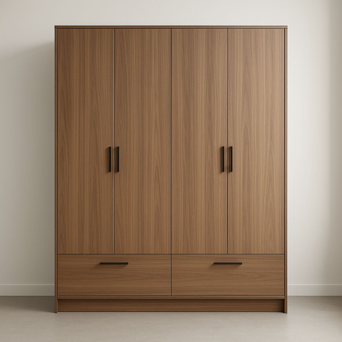 Armoire 4 Portes en Panneaux de Particules Marron avec 2 Tiroirs