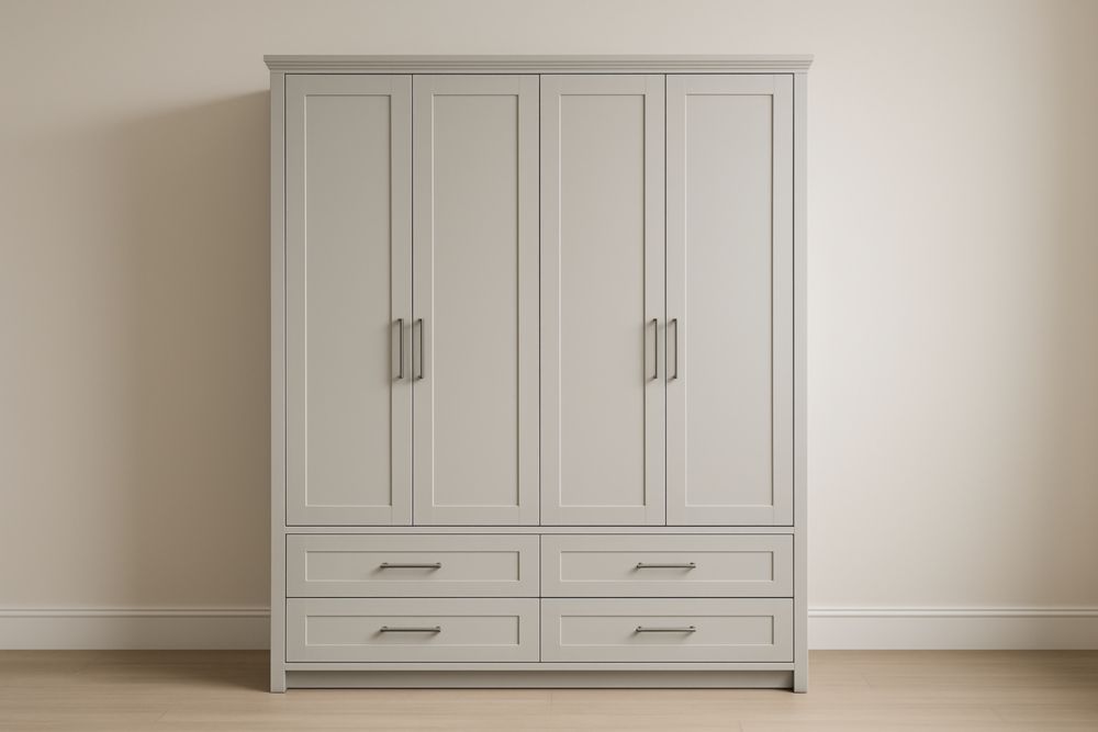 Armoire en Bois Gris avec Tiroirs et Portes