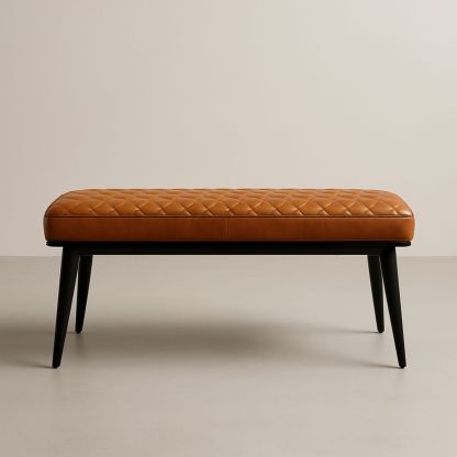 Banc rectangulaire en cuir PU avec pieds en métal