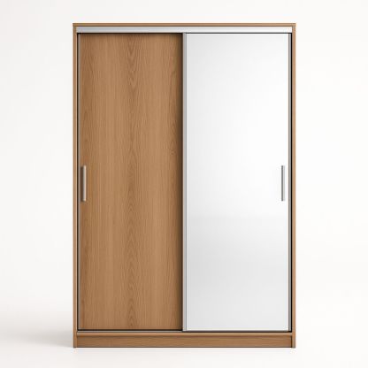 Armoire coulissante en bois et miroir avec panneaux en verre