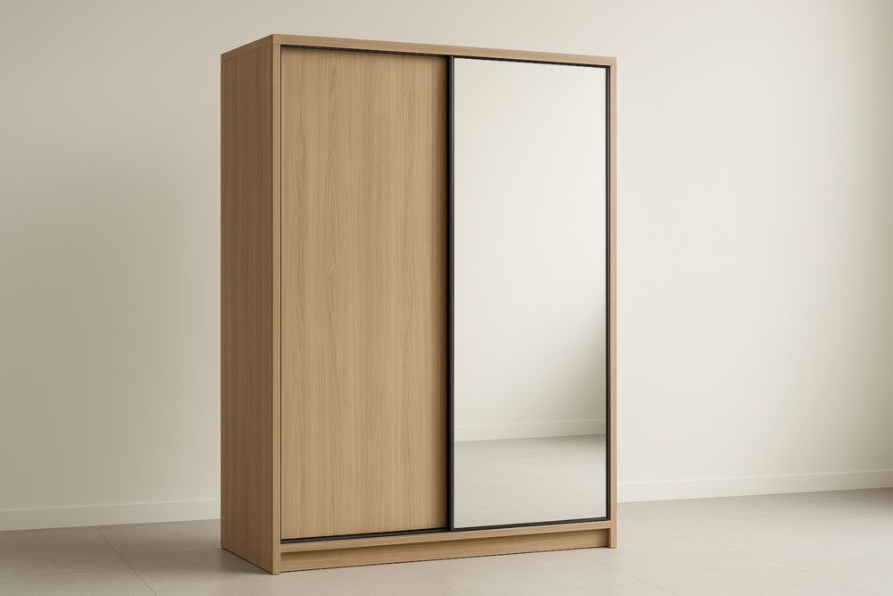 Armoire Ébénisterie avec Porte Miroir en Verre Trempé de 200x180x60 cm