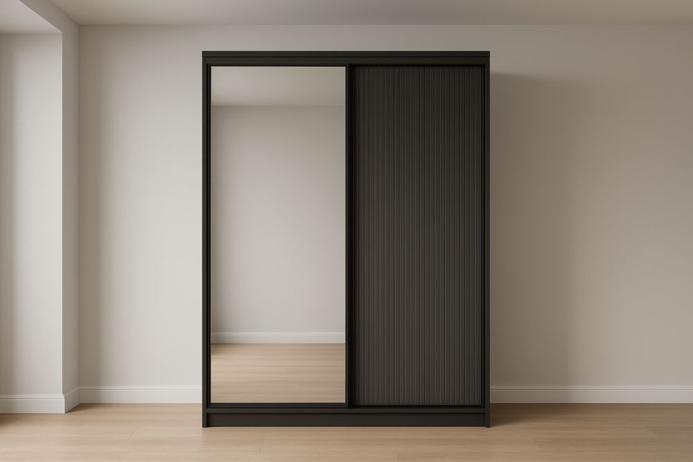 Armoire coulissante miroir en bois noir 200x180x60 cm