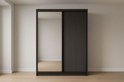 Armoire coulissante miroir en bois noir 200x180x60 cm