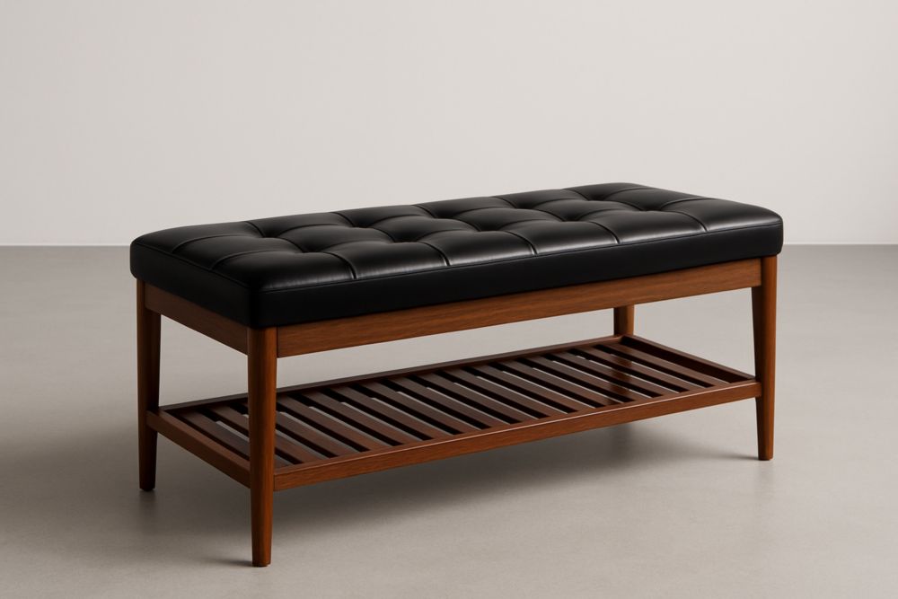 Banc d'entrée Bois et Simili Cuir Noir 120x40x45cm