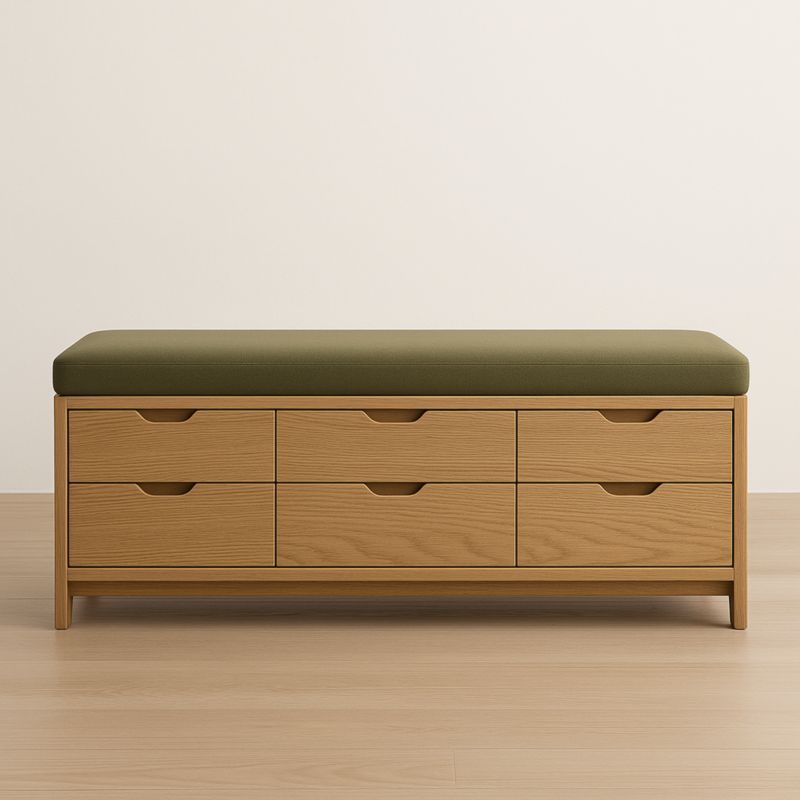 Banc de rangement en bois avec 6 tiroirs et assise verte 120x40x45 cm