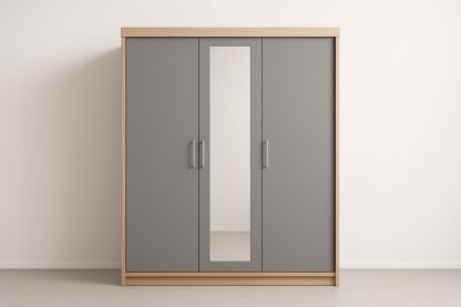 Armoire trois portes miroir en bois et gris