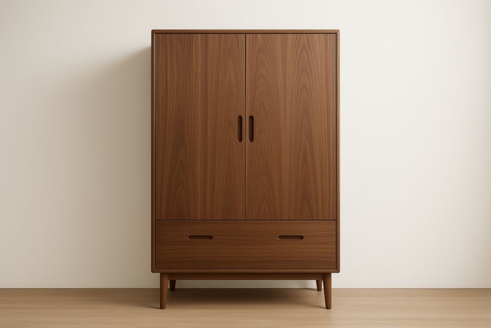 Armoire en bois de noyer avec 2 portes et 1 tiroir