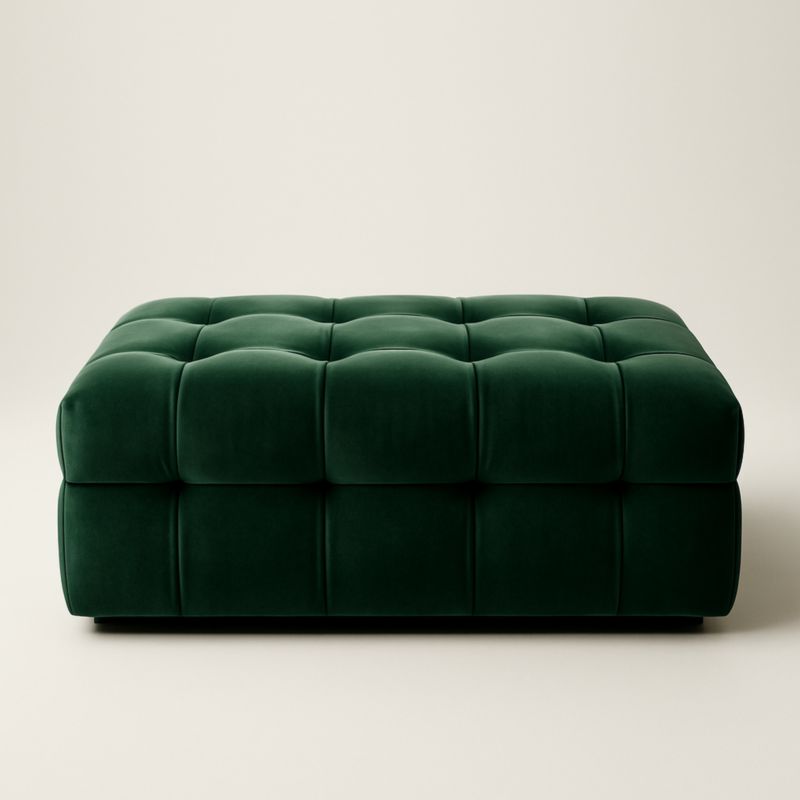 Pouf Carré en Velours Vert 90 cm