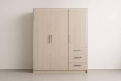 Armoire Trois Portes Bois Clair avec Tiroirs