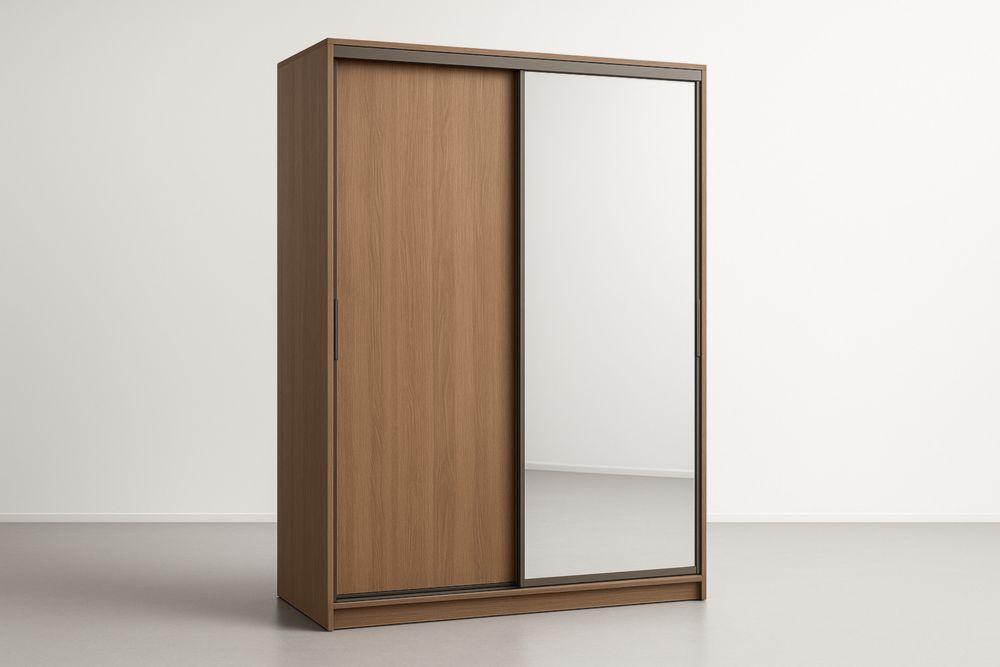 Armoire à portes coulissantes en bois et miroir 150x60x210 cm