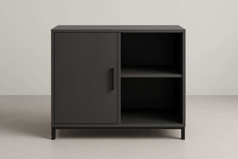 Armoire de rangement en bois plaqué chêne noir avec porte et étagères