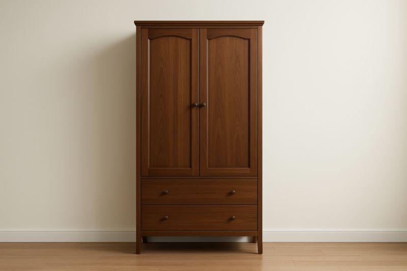 Armoire en bois avec placage de noyer 2 portes 2 tiroirs