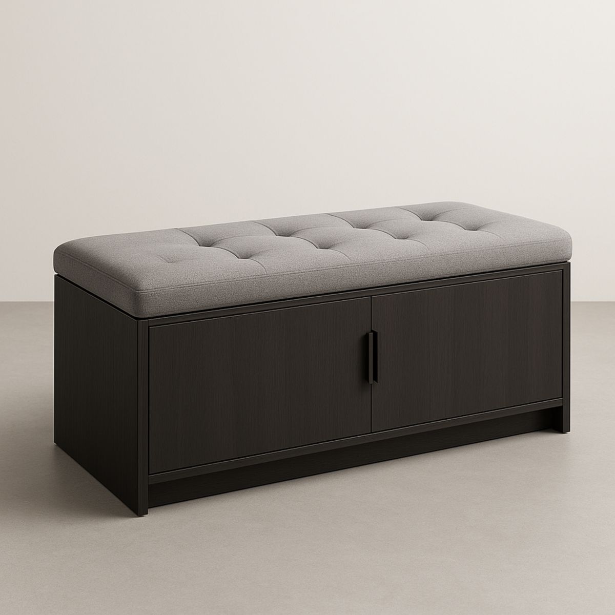 Banc de rangement en bois avec coussin en tissu gris 120x40x45 cm