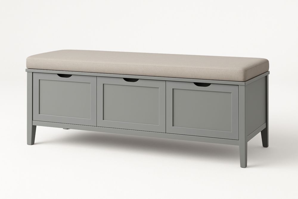 Banc en bois avec coussin en polyester Gris/Beige