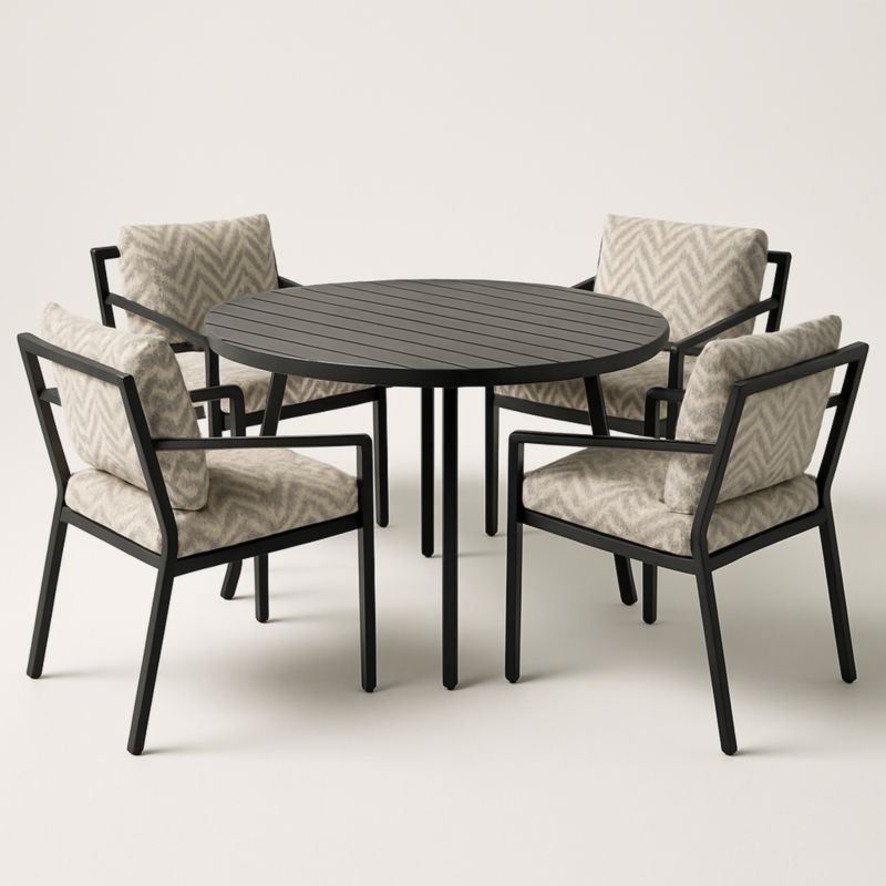 Set tavolo rotondo da esterno in metallo con cuscini in poliestere, Nero/Grigio