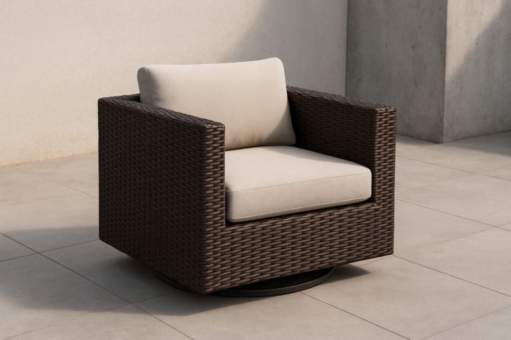 Poltrona Girevole da Esterno in Rattan Sintetico e Cuscini in Poliestere