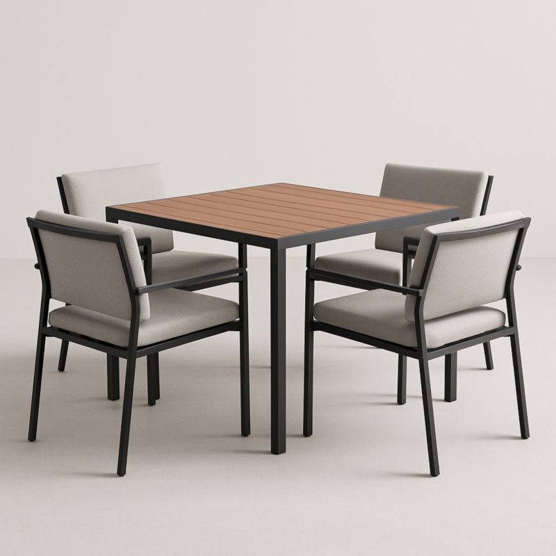 Set tavolo da pranzo quadrato in legno e metallo con 4 sedie imbottite in tessuto beige