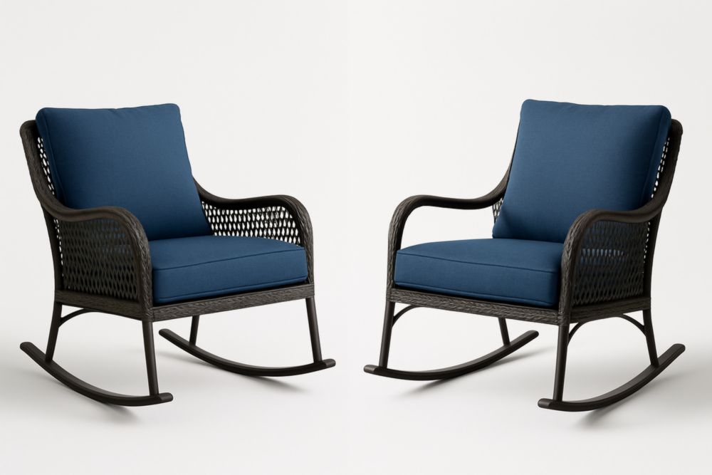 Set di Sedie a Dondolo da Esterno in Alluminio con Cuscini Blu