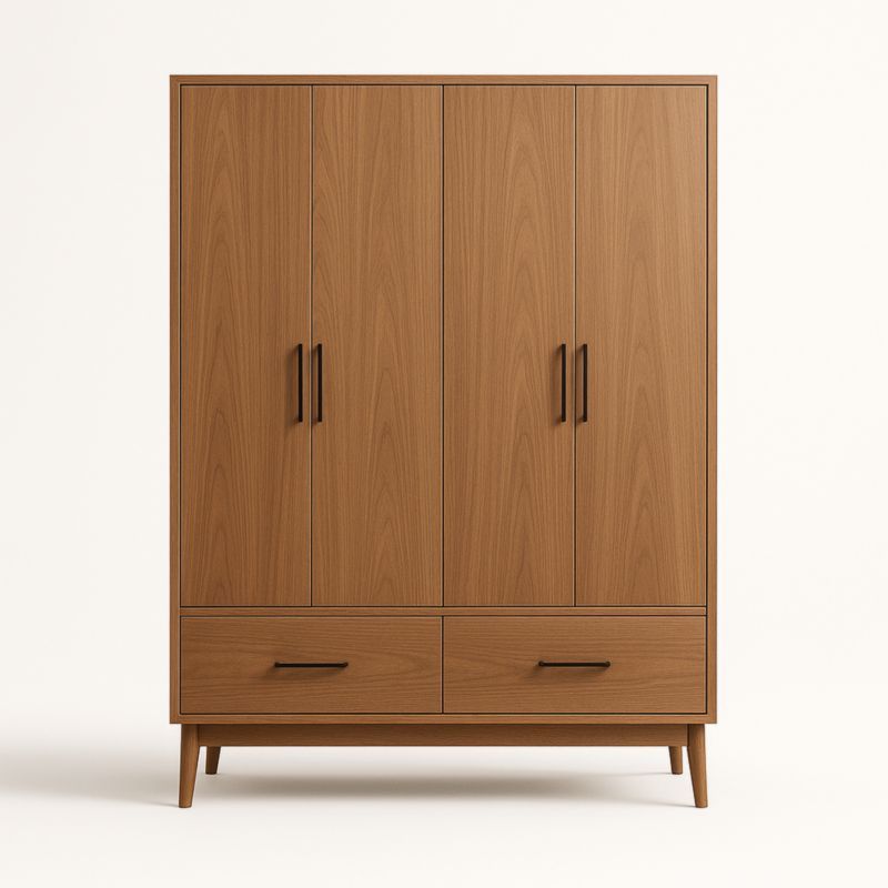 Armoire en Bois Massif avec 4 Portes et 2 Tiroirs