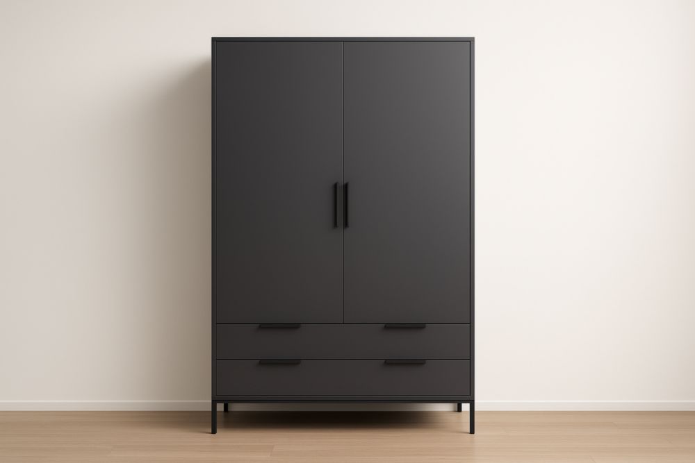 Armoire rectangulaire en métal et MDF Noir 180 cm x 90 cm x 50 cm
