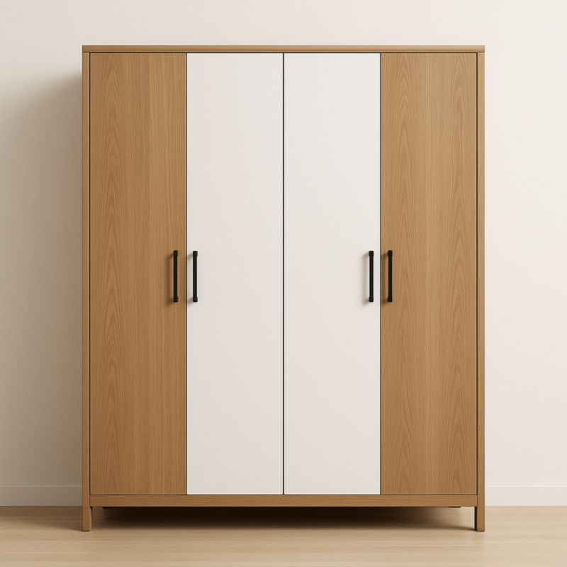 Armoire en Bois et Mélamine Blanc 4 Portes 200x60x210 cm