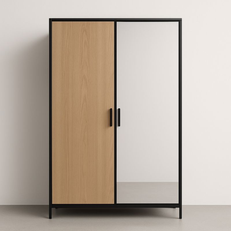 Armoire en métal avec porte miroir et panneau bois 200x100x60 cm