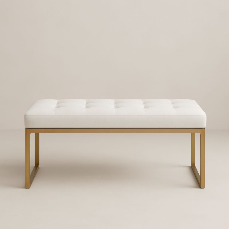 Banc rectangulaire en tissu polyester blanc avec structure en métal