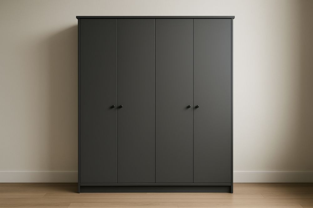 Armoire 4 portes en bois composite gris 200x150x60 cm