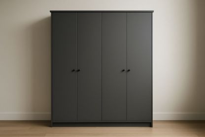 Armoire 4 portes en bois composite gris 200x150x60 cm