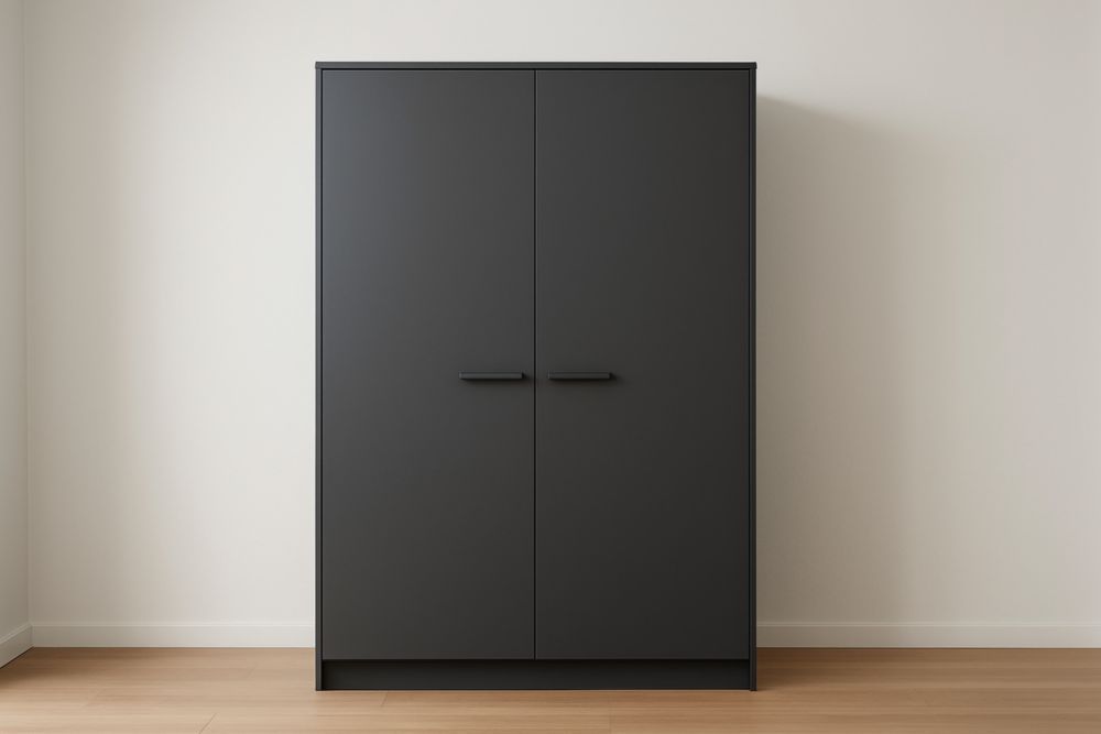 Armoire à deux portes noir avec poignées métalliques