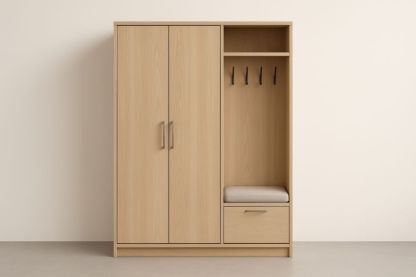 Armoire d'entrée en bois avec patères et banc intégré