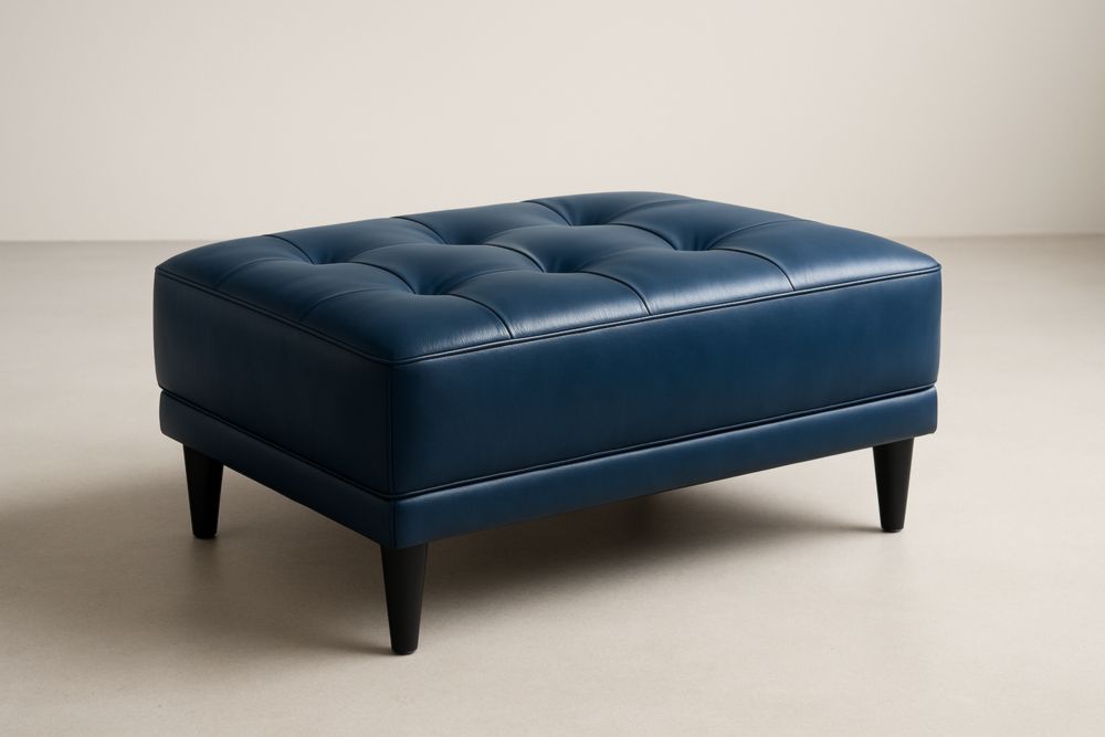 Poggiapiedi in pelle blu rettangolare