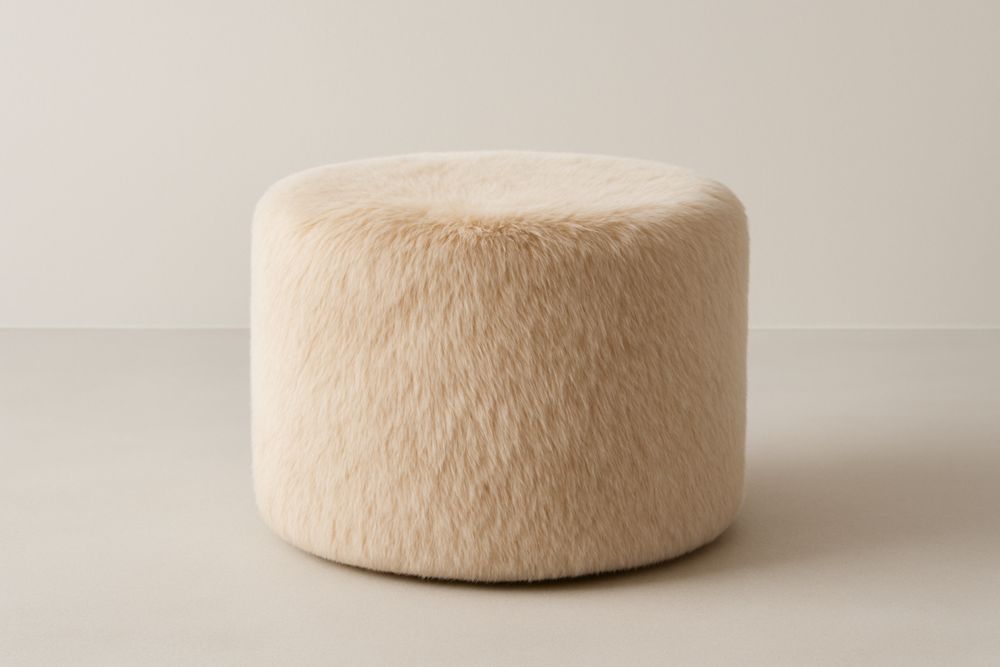 Poggiapiedi rotondo in pelliccia sintetica beige