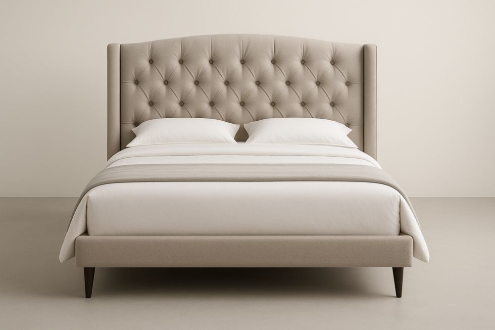 Letto con Testiera Trapuntata 210x170x120 cm Legno massif e Tessuto Poliestere Beige