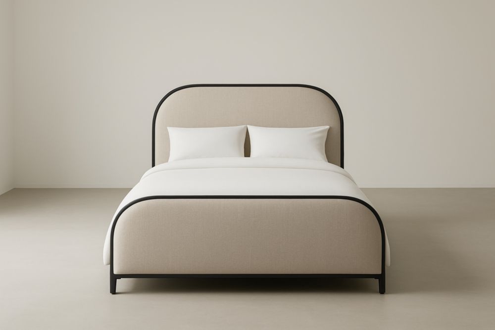 Letto matrimoniale in alluminio e tessuto beige