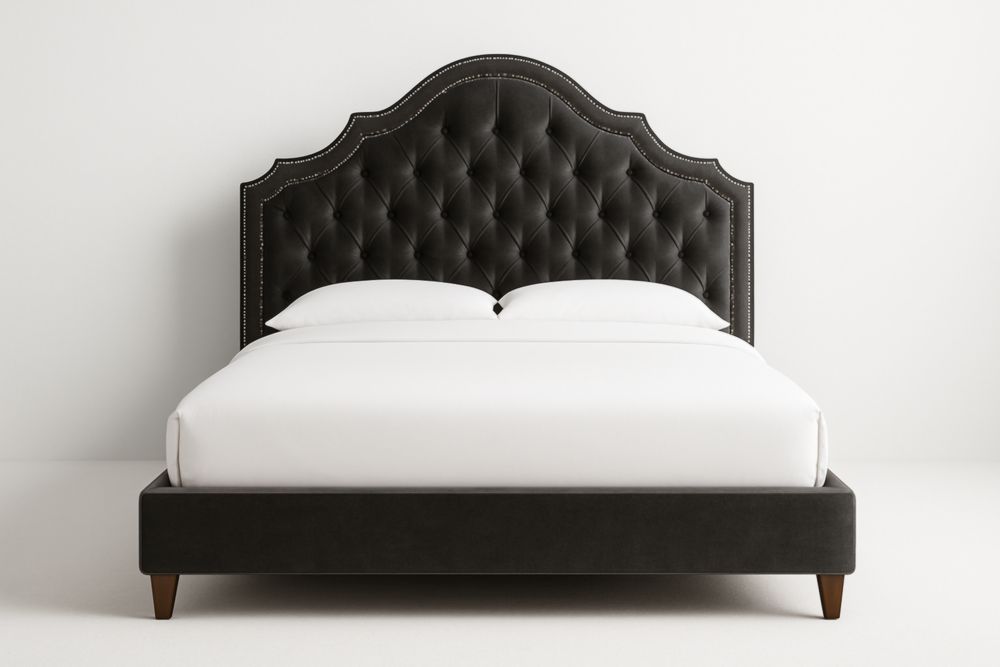 Letto imbottito pelle PU testa sagomata nero