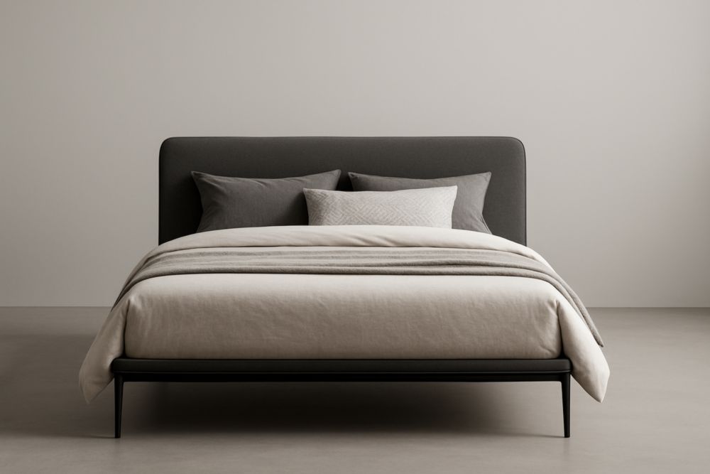 Letto matrimoniale in tessuto con testiera imbottita Antracite e Grigio