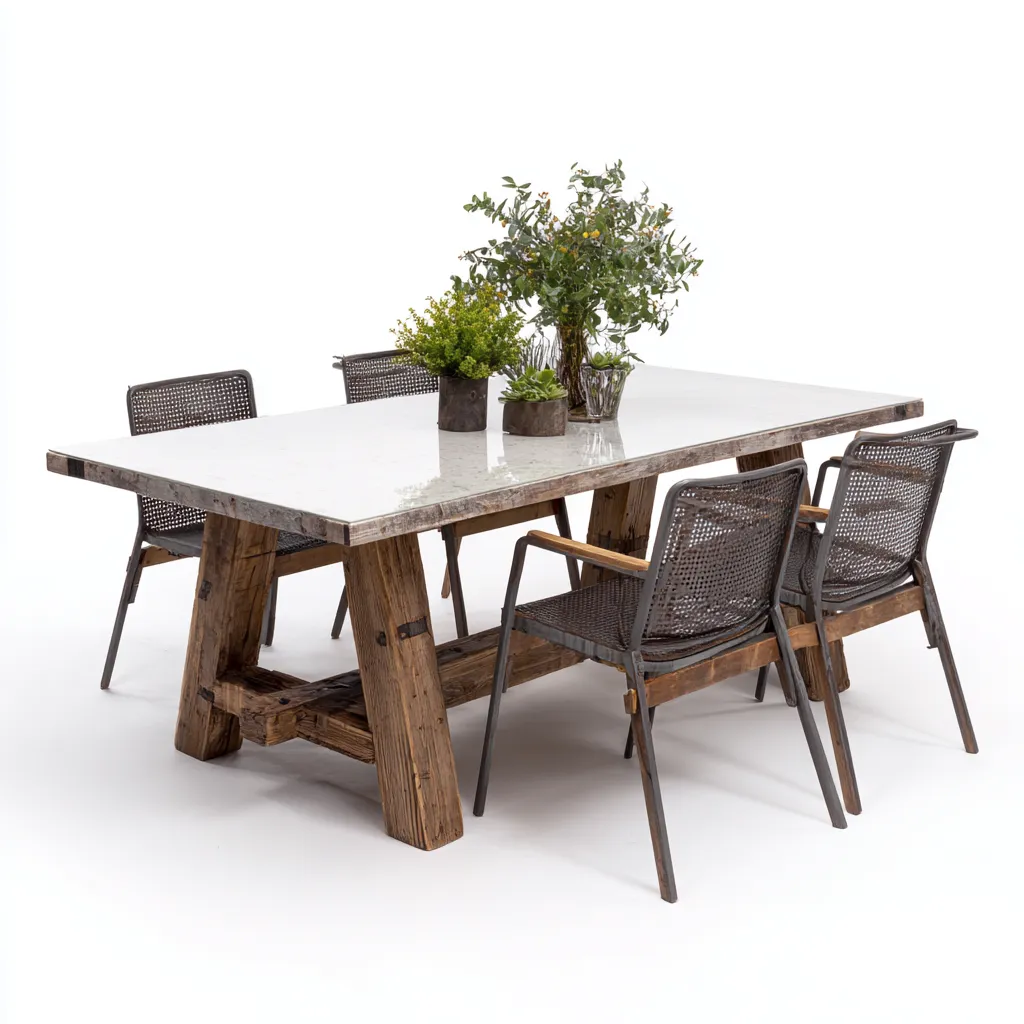 Tavolo e sedie Legno-Metallo 180x90x75 cm - Marrone-Bianco - Stile rustico-Craftgoloft