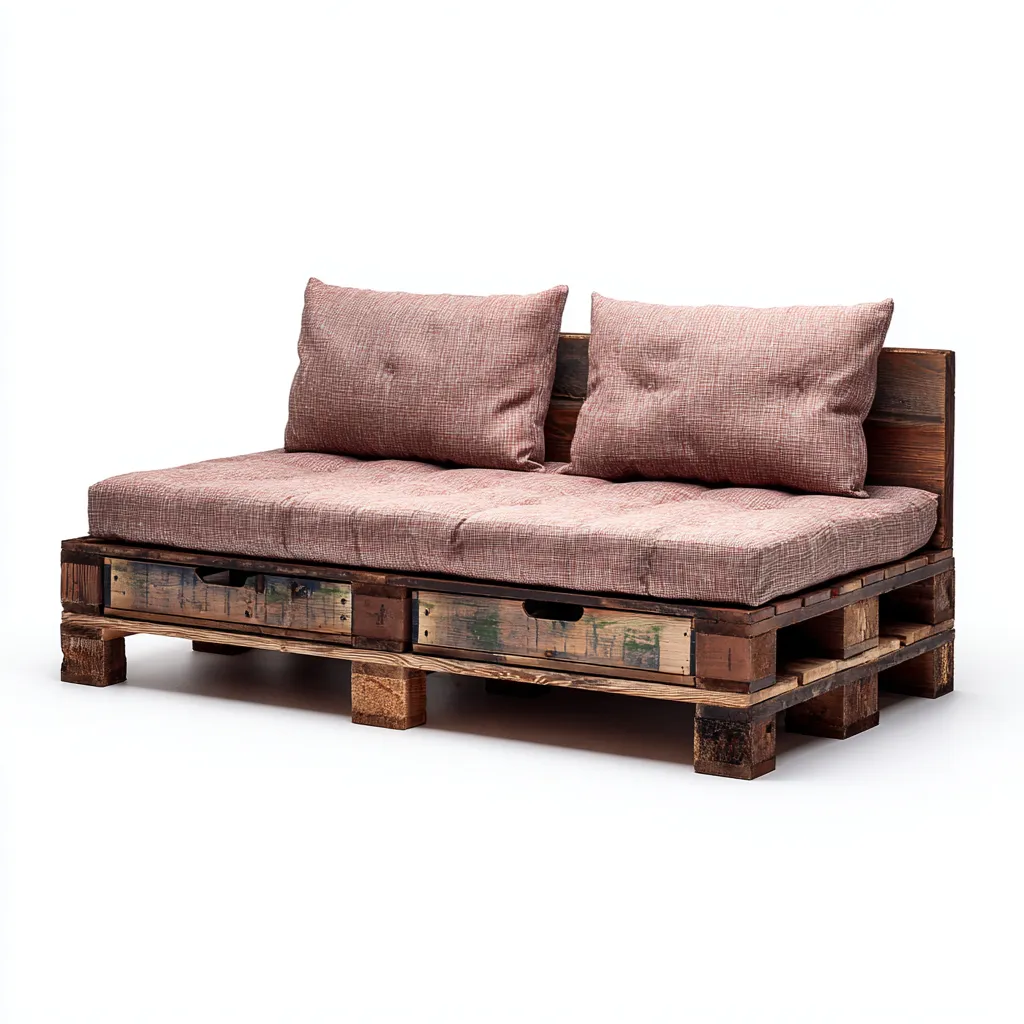 Divano letto pallet in legno con cuscini rosa 190x80x85 cm stile rustico-Craftgoloft
