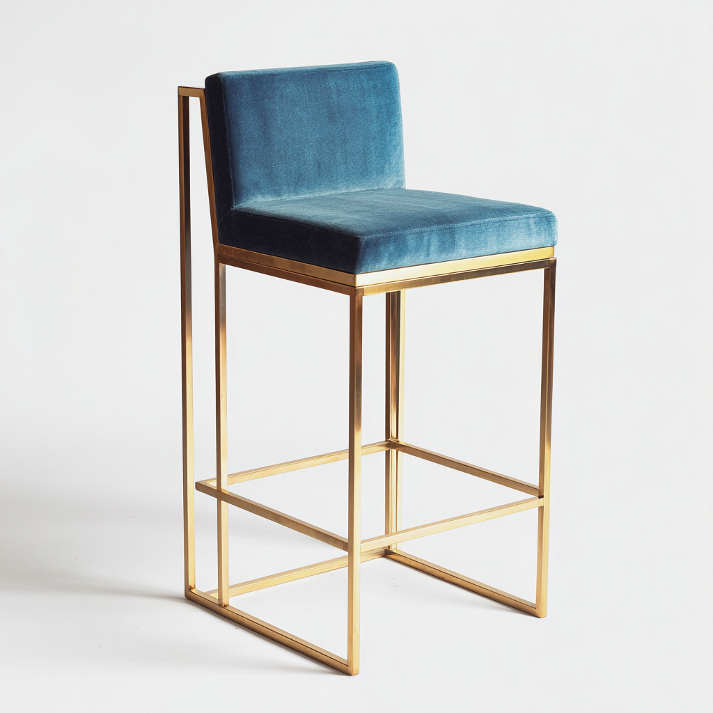 Sgabello da bar Metallo-Velluto 42x45x95 cm - Blu - Stile moderno-Craftgoloft