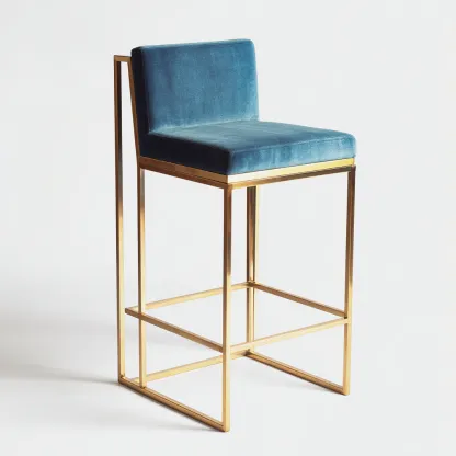 Sgabello da bar Metallo-Velluto 42x45x95 cm - Blu - Stile moderno-Craftgoloft
