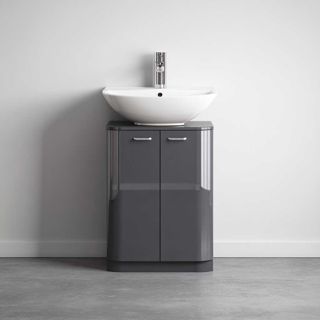 Mobile lavabo Legno-Ceramica 50x40x85 cm - Grigio-Bianco - Design moderno-Craftgoloft