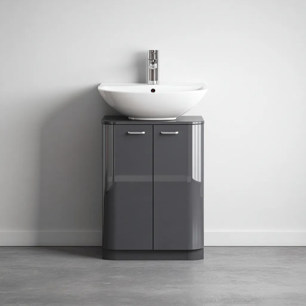 Mobile lavabo Legno-Ceramica 50x40x85 cm - Grigio-Bianco - Design moderno-Craftgoloft