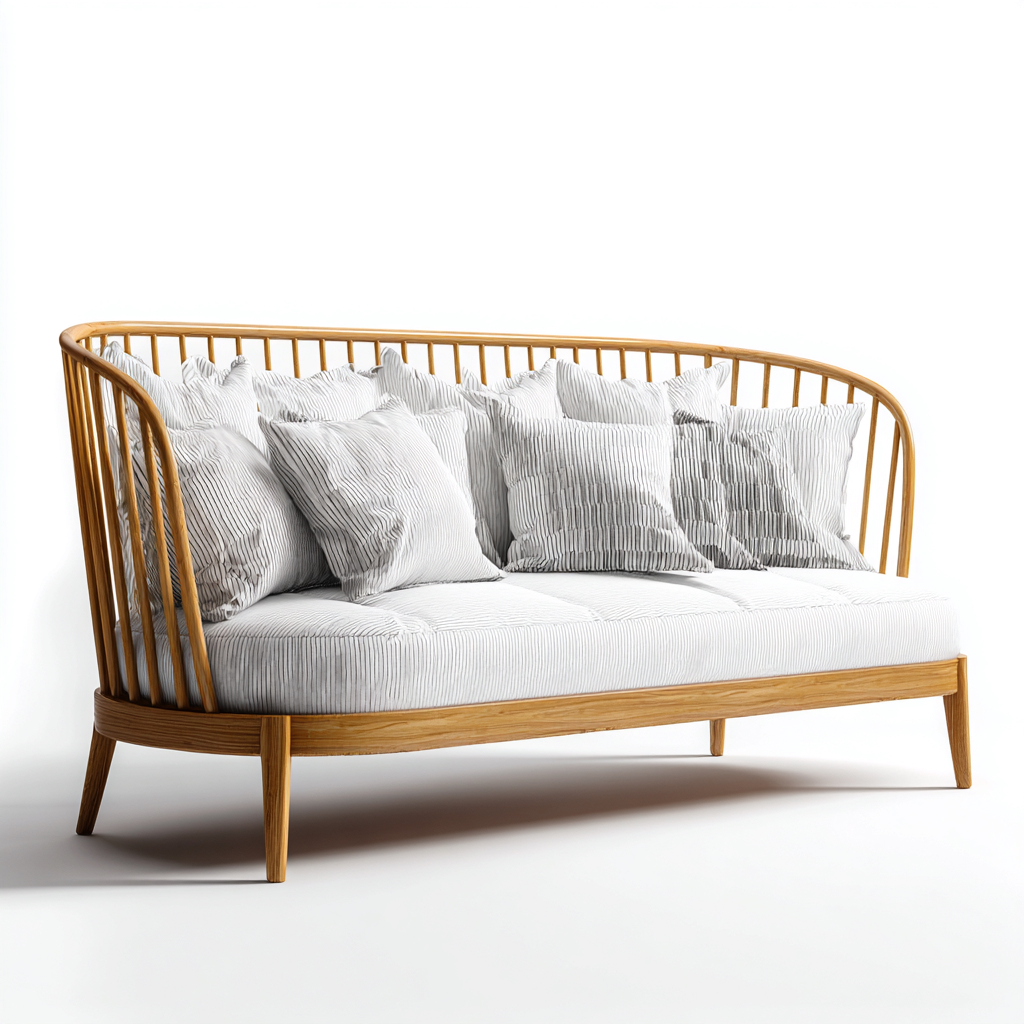 Divani da esterno 210x85x80 cm struttura in legno cuscini tessuto bianco - design naturale - per esterno-Craftgoloft