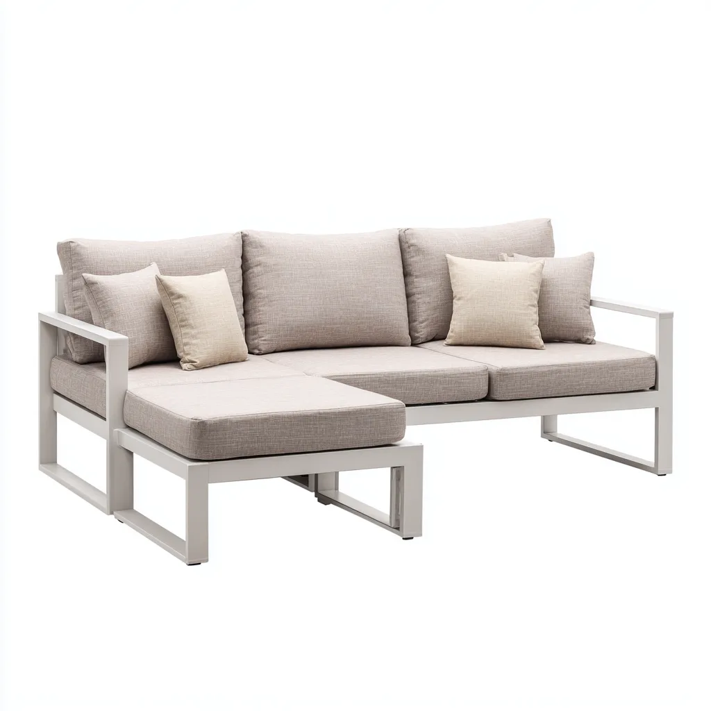 Divano da esterno Metallo-Tessuto 240x150x70 cm - Beige-Bianco - Design moderno-Craftgoloft