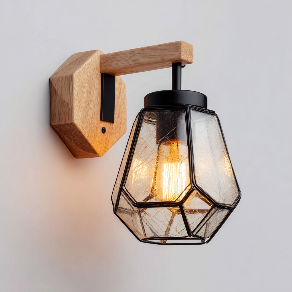 Applique in legno e vetro 20x15x25 cm - nero-marrone - design moderno per interni-Craftgoloft