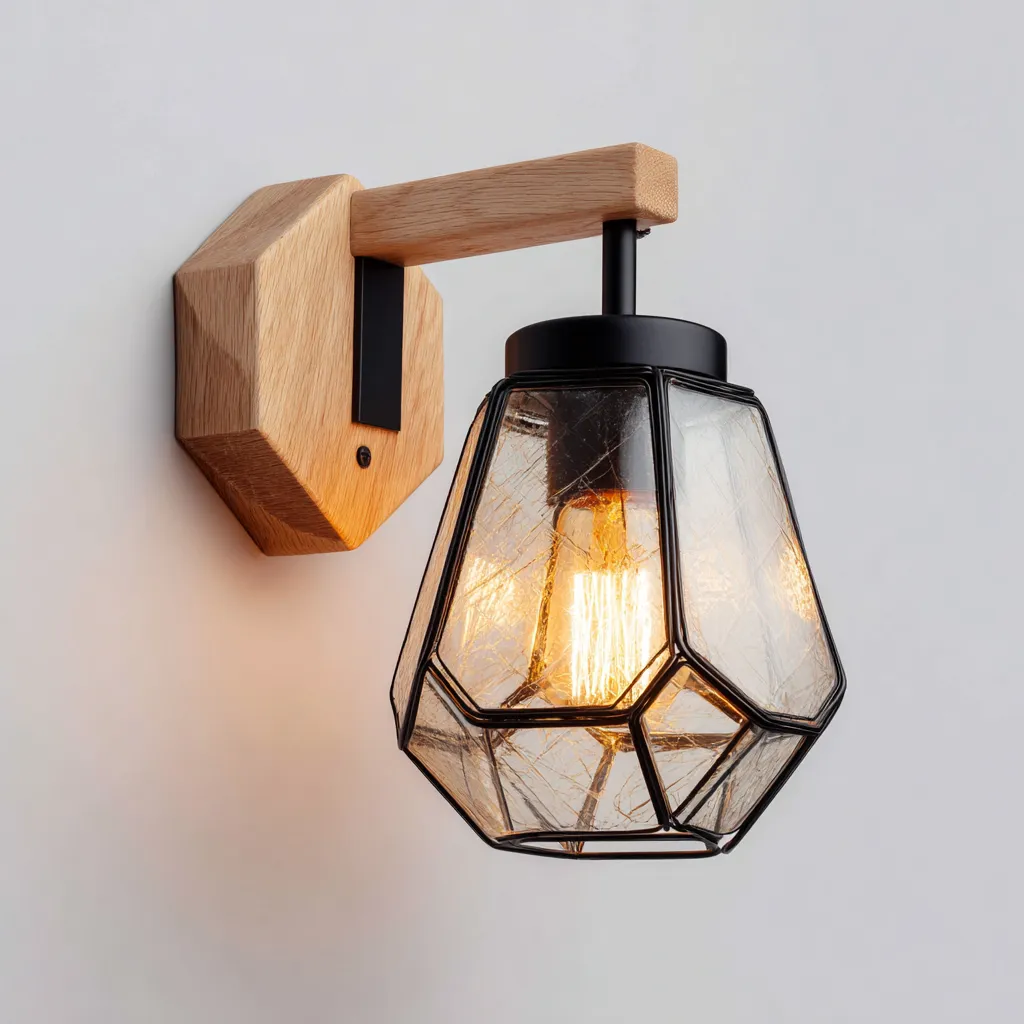 Applique in legno e vetro 20x15x25 cm - nero-marrone - design moderno per interni-Craftgoloft