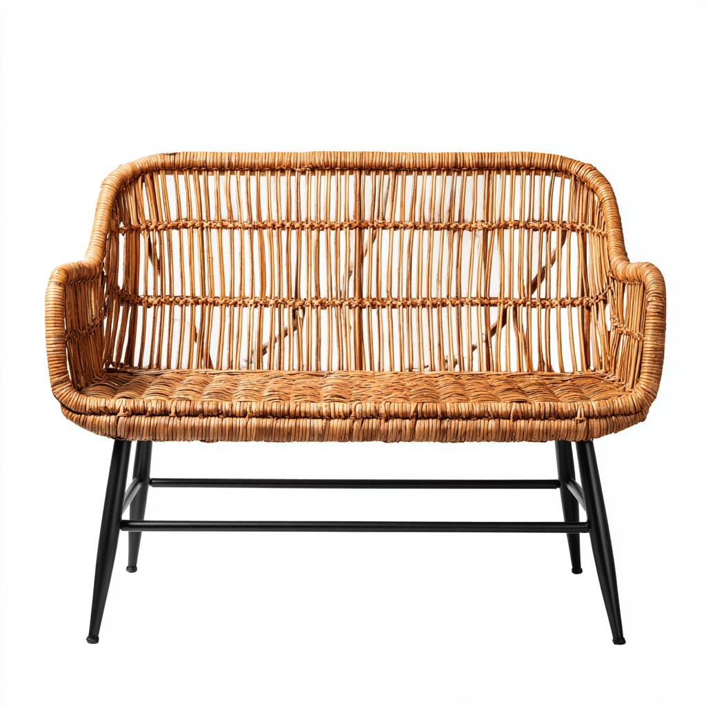 Panca da giardino Rattan-Metallo 110x60x85 cm - Marrone-Nero - Design naturale-Craftgoloft