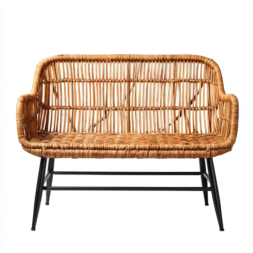 Panca da giardino Rattan-Metallo 110x60x85 cm - Marrone-Nero - Design naturale-Craftgoloft